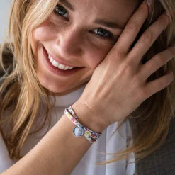 Bracelet EVJF 3 tours Liberty personnalisé médaille gravée argent 15 mm