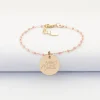 Bracelet EVJF perles Miyuki colorées personnalisé médaille gravée plaqué or 15 mm
