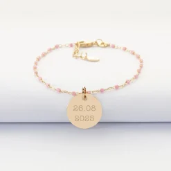 Bracelet EVJF perles Miyuki colorées personnalisé médaille gravée plaqué or 15 mm