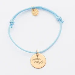 Bracelet EVJF personnalisé médaille gravée plaqué or dormeuse 15mm