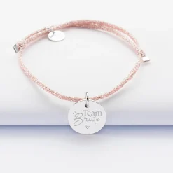 Bracelet EVJF personnalisé cordon pailleté médaille gravée argent 15 mm