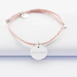 Bracelet EVJF personnalisé cordon pailleté médaille gravée argent 15 mm