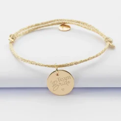 Bracelet EVJF personnalisé cordon pailleté médaille gravée plaqué or 15 mm