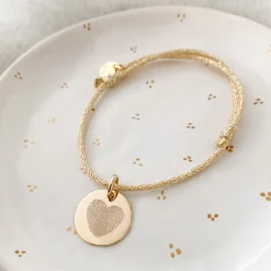 Bracelet EVJF personnalisé cordon pailleté médaille gravée plaqué or 15 mm