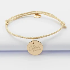 Bracelet EVJF personnalisé cordon pailleté médaille gravée plaqué or 15 mm