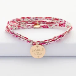 Bracelet Famille des mariés 3 tours Liberty personnalisé médaille gravée plaqué or 15 mm