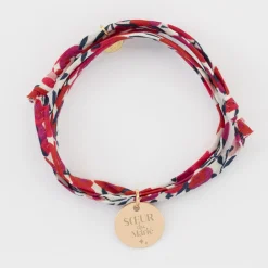 Bracelet Famille des mariés 3 tours Liberty personnalisé médaille gravée plaqué or 15 mm