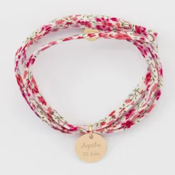 Bracelet Famille des mariés 3 tours Liberty personnalisé médaille gravée plaqué or 15 mm