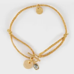 Bracelet fermoir personnalisé cordon pailleté médaille gravée plaqué or initiale 10 mm et breloque rectangle zircon plaqué or 9 mm
