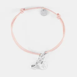 Bracelet fermoir personnalisé cordon médaille gravée argent initiale 10 mm et breloque petit coeur bombé 7 mm - HappyBulle x Atelier Wagram