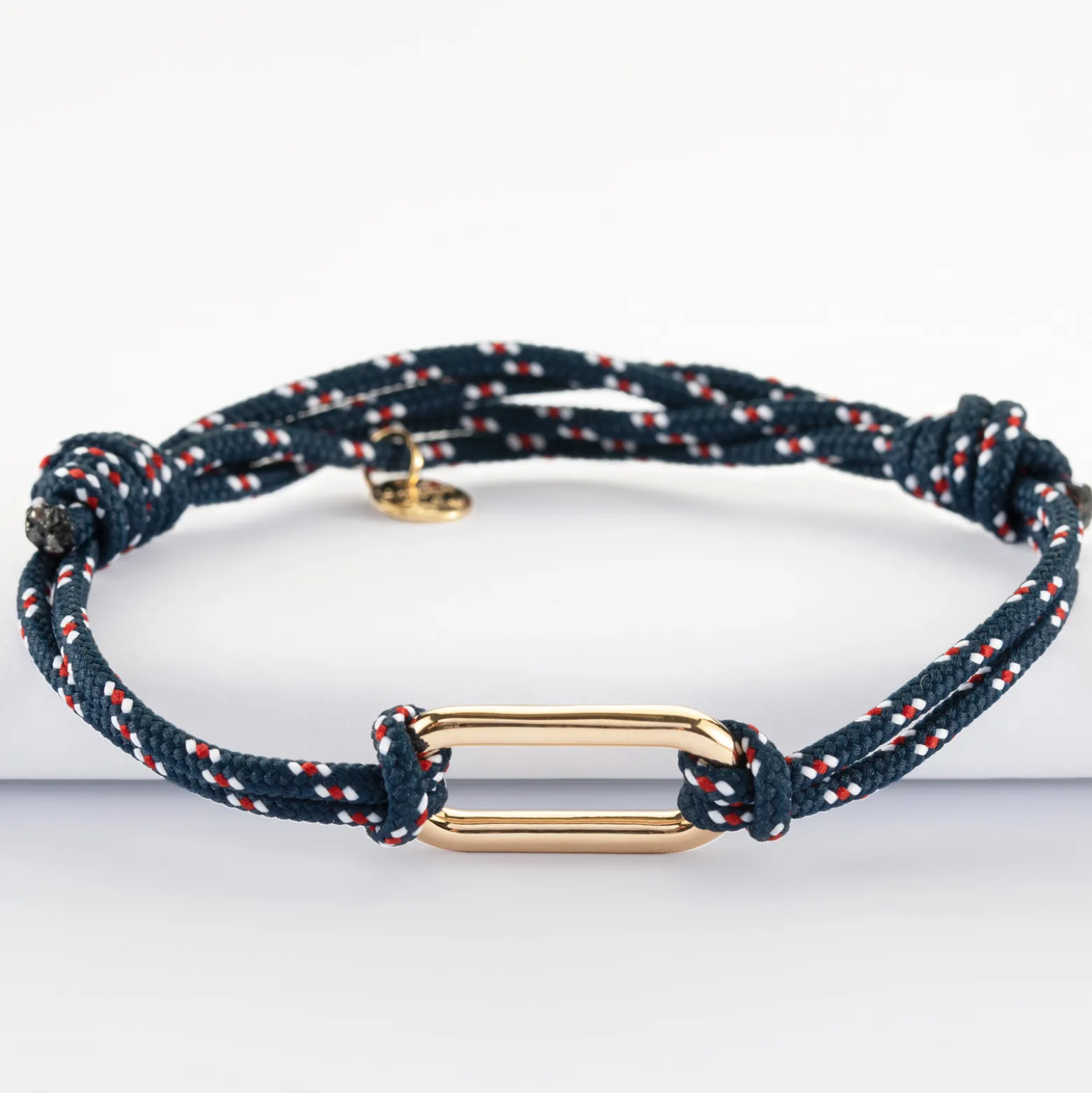 Bracelet homme cordage marin double maillon plaqué or 25x12 mm