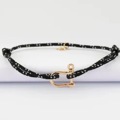Bracelet homme cordage marin manille plaqué or 15 mm
