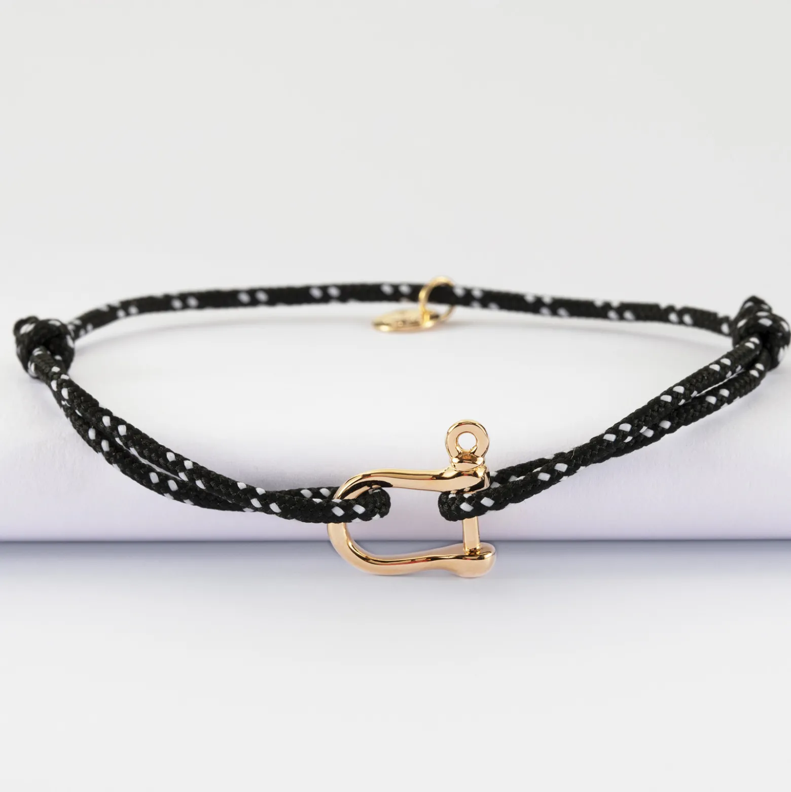 Bracelet homme cordage marin manille plaqué or 15 mm