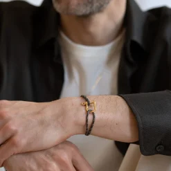 Bracelet homme cordage marin manille plaqué or 20 mm
