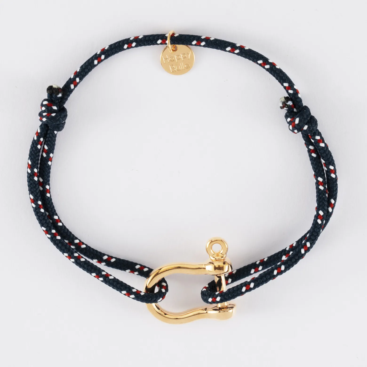 Bracelet homme cordage marin manille plaqué or 20 mm