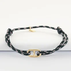 Bracelet homme cordage marin simple maille marine plaqué or 15,4x9 mm