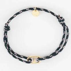 Bracelet homme cordage marin simple maille marine plaqué or 15,4x9 mm