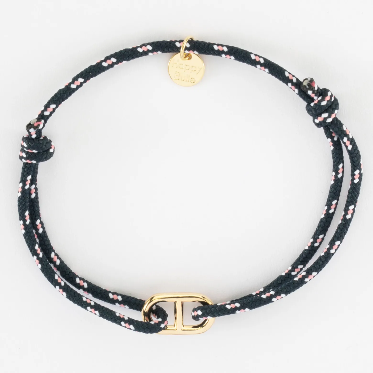 Bracelet homme cordage marin simple maille marine plaqué or 15,4x9 mm