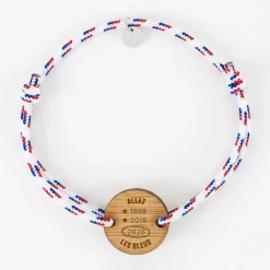 Bracelet homme cordage marin tricolore simple médaille gravée bois ronde 2 trous 21 mm - Edition spéciale Allez les bleus