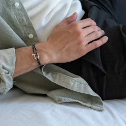 Bracelet homme cordage marin manille argent 15 mm