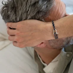 Bracelet homme cordage marin manille argent 15 mm