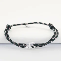 Bracelet homme cordage marin simple maille marine argent 15,4x9 mm