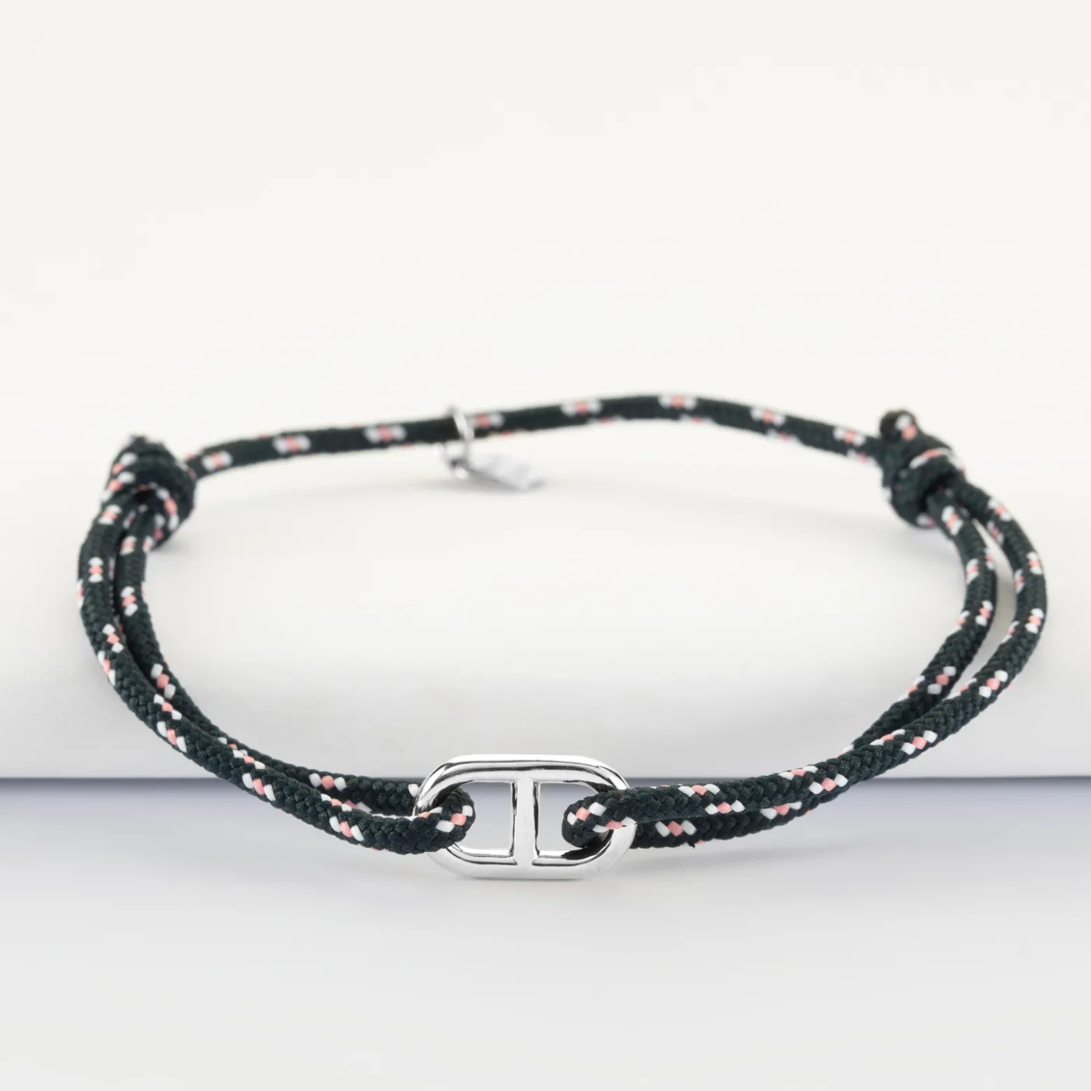 Bracelet homme cordage marin simple maille marine argent 15,4x9 mm
