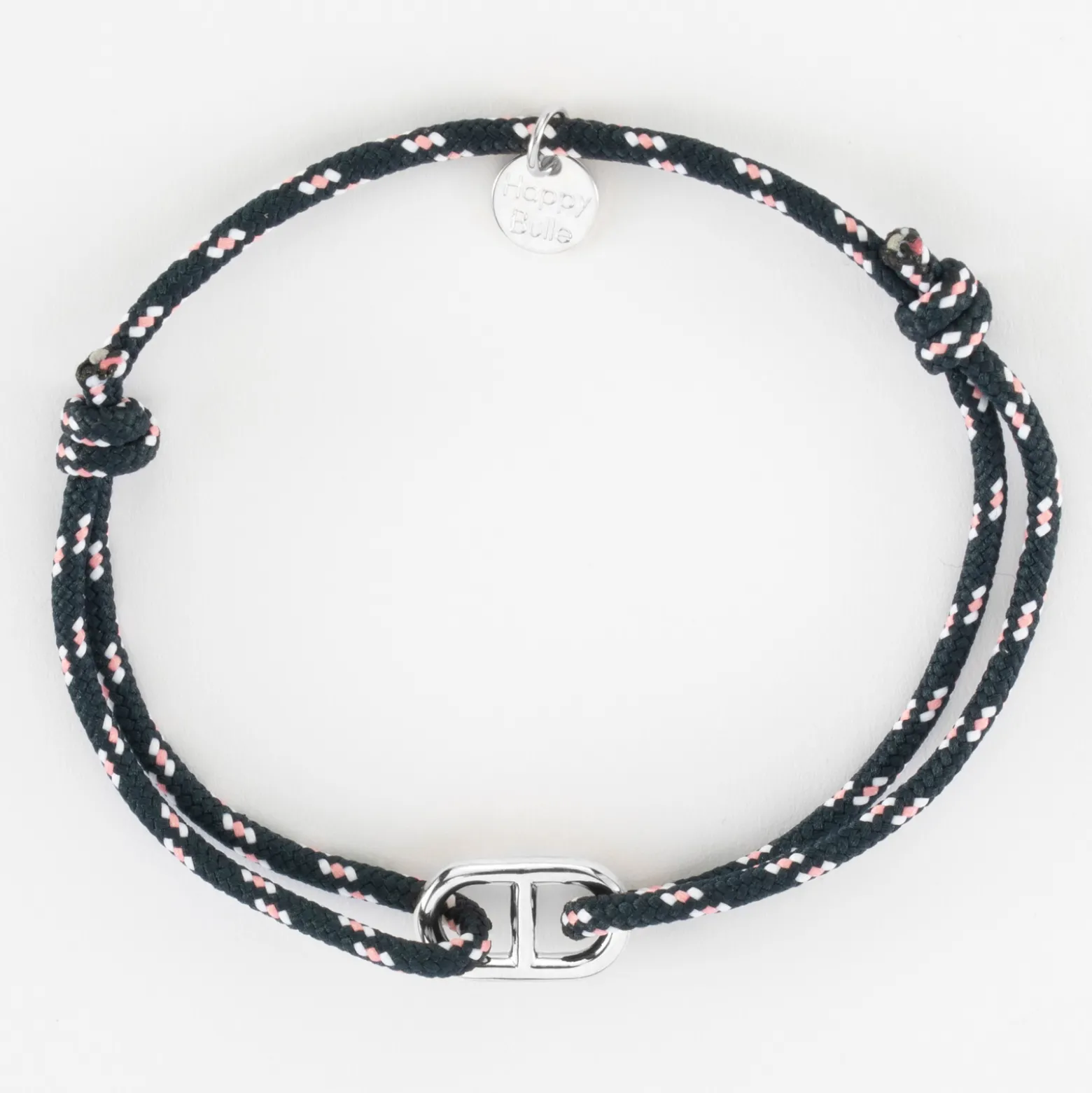Bracelet homme cordage marin simple maille marine argent 15,4x9 mm