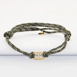 Bracelet homme cordage marin double maille marine plaqué or 15,4x9 mm