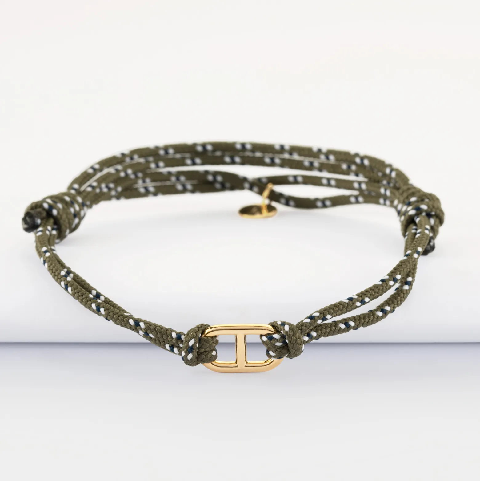 Bracelet homme cordage marin double maille marine plaqué or 15,4x9 mm