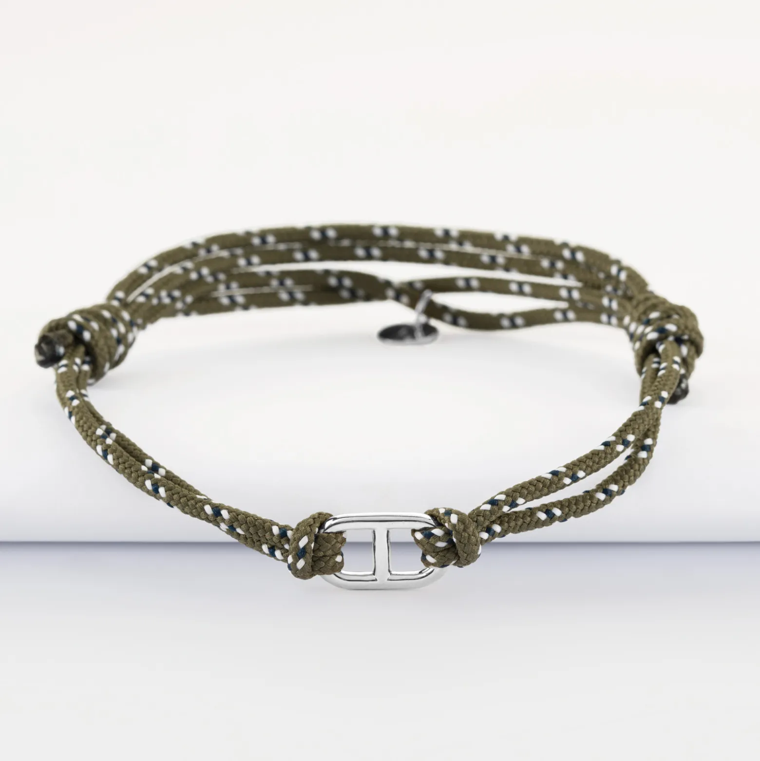 Bracelet homme cordage marin double maille marine argent 15,4x9 mm