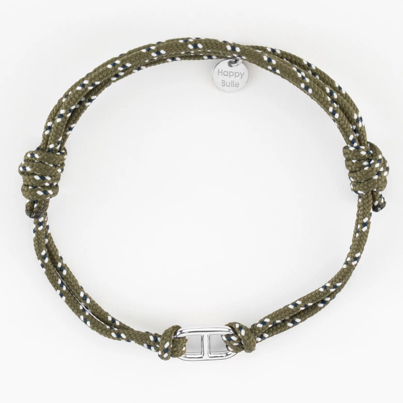 Bracelet homme cordage marin double maille marine argent 15,4x9 mm