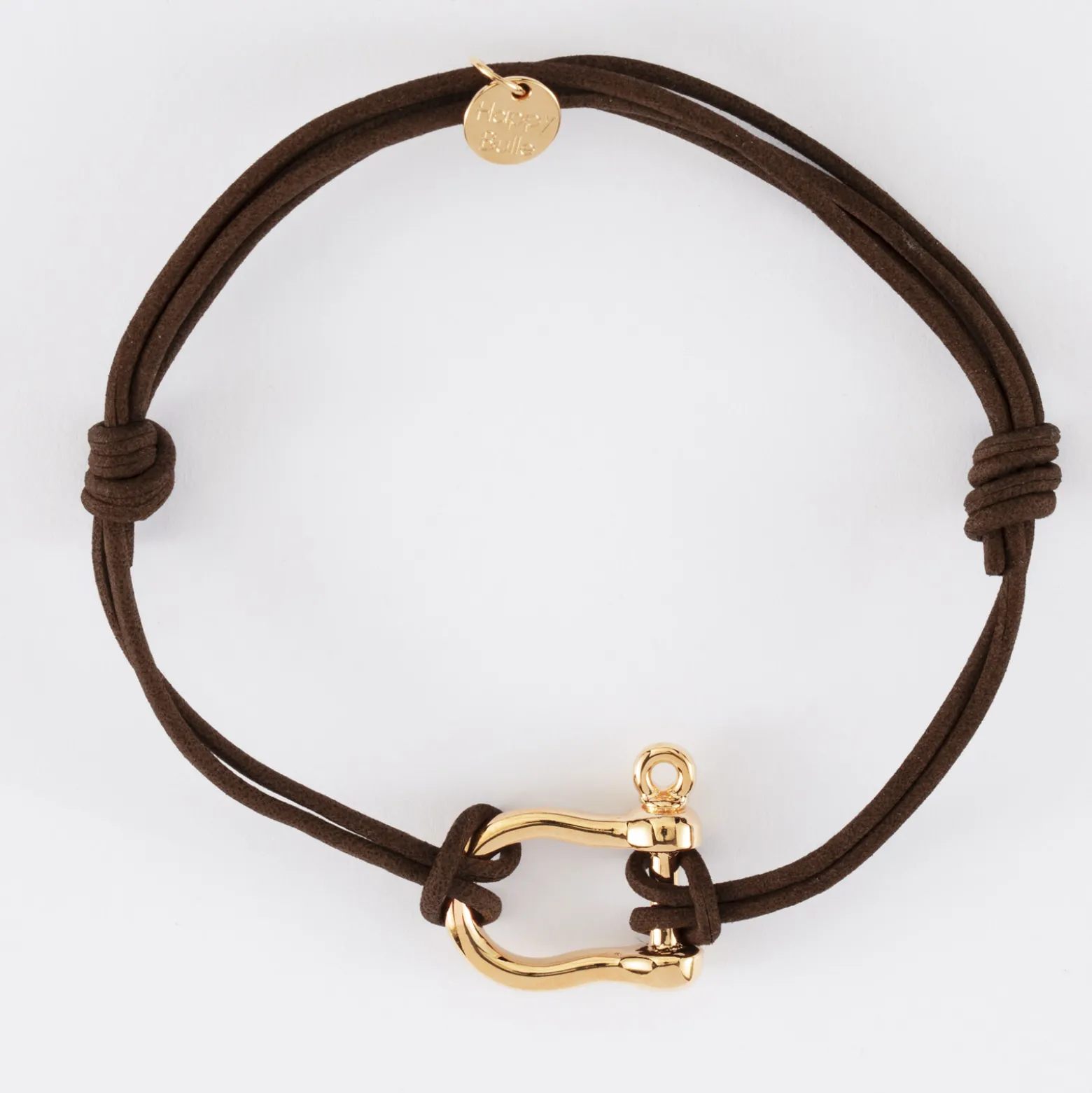 Bracelet homme cordon cuir double manille plaqué or 20 mm