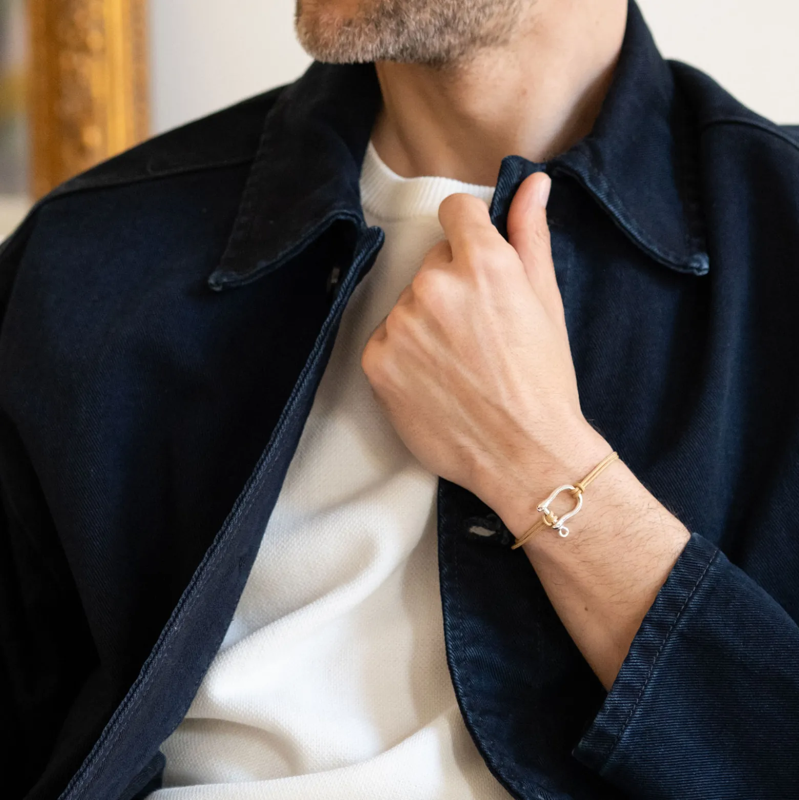 Bracelet homme cordon double manille argent 20 mm