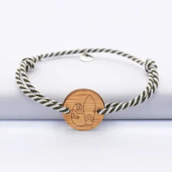Bracelet homme cordon marin tressé médaille bois ronde 2 trous 21 mm - HappyBulle x Barbapapa