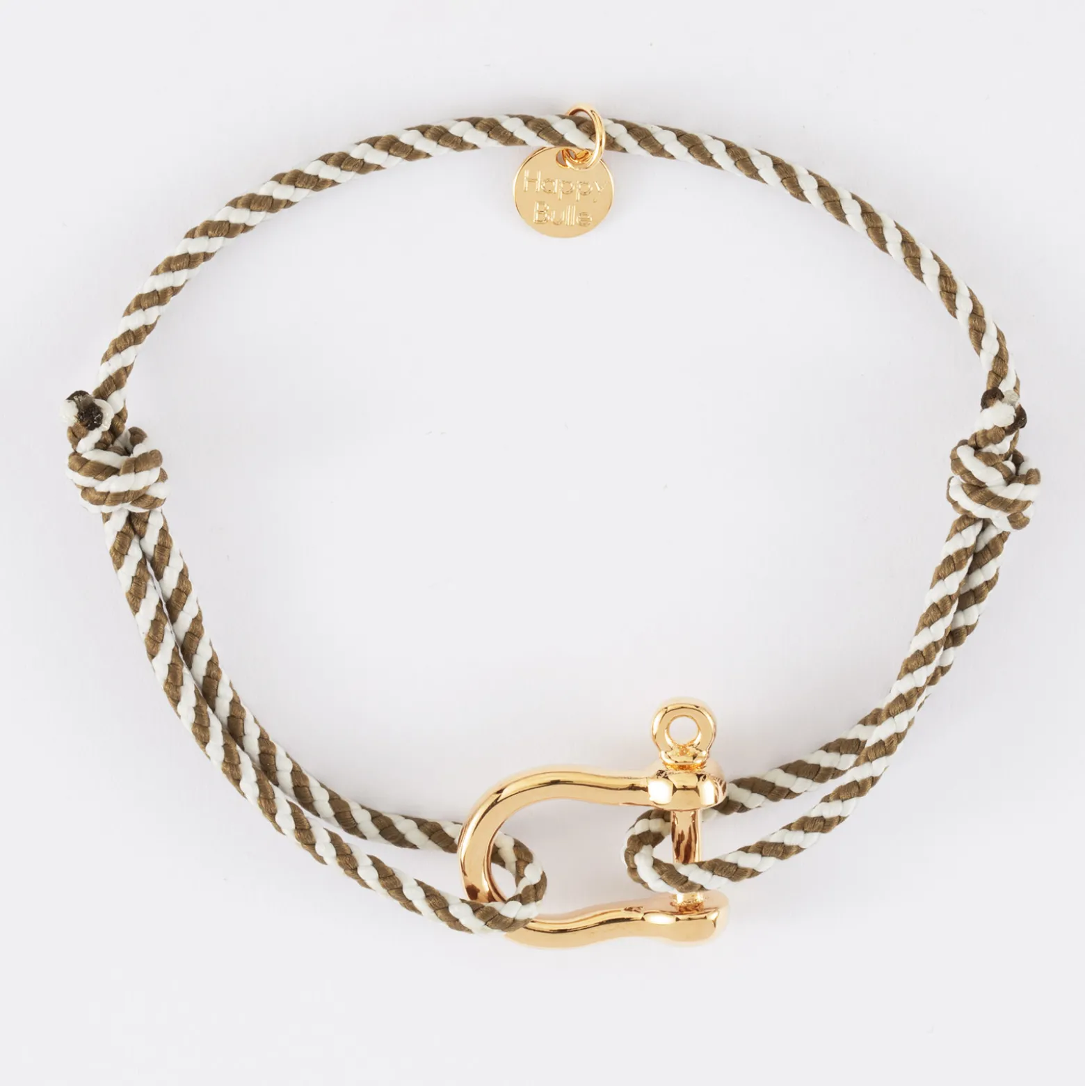 Bracelet homme cordon marin tressé manille plaqué or 20 mm