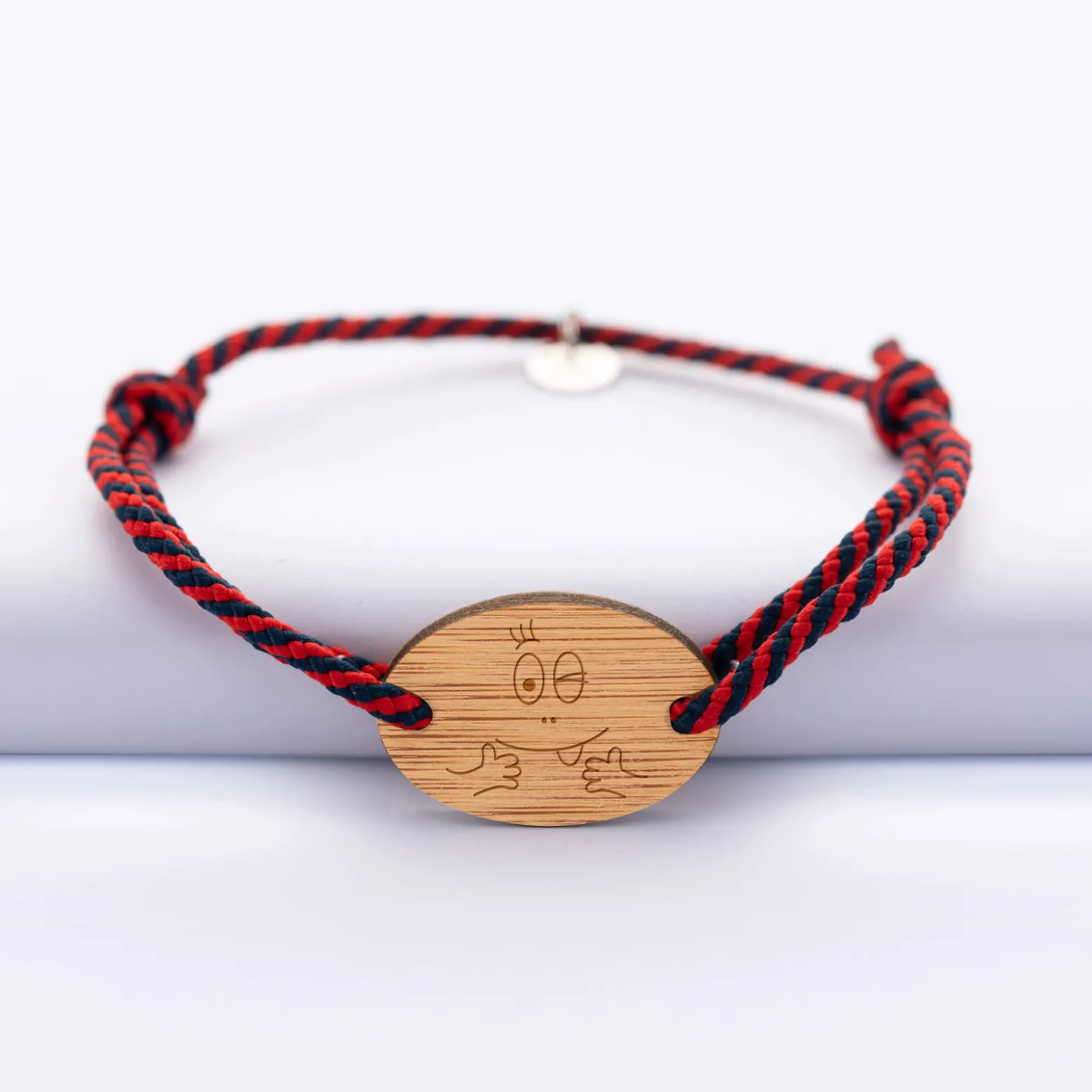 Bracelet homme cordon marin tressé médaille bois ovale 2 trous 25x17 mm - Happybulle x Barbapapa