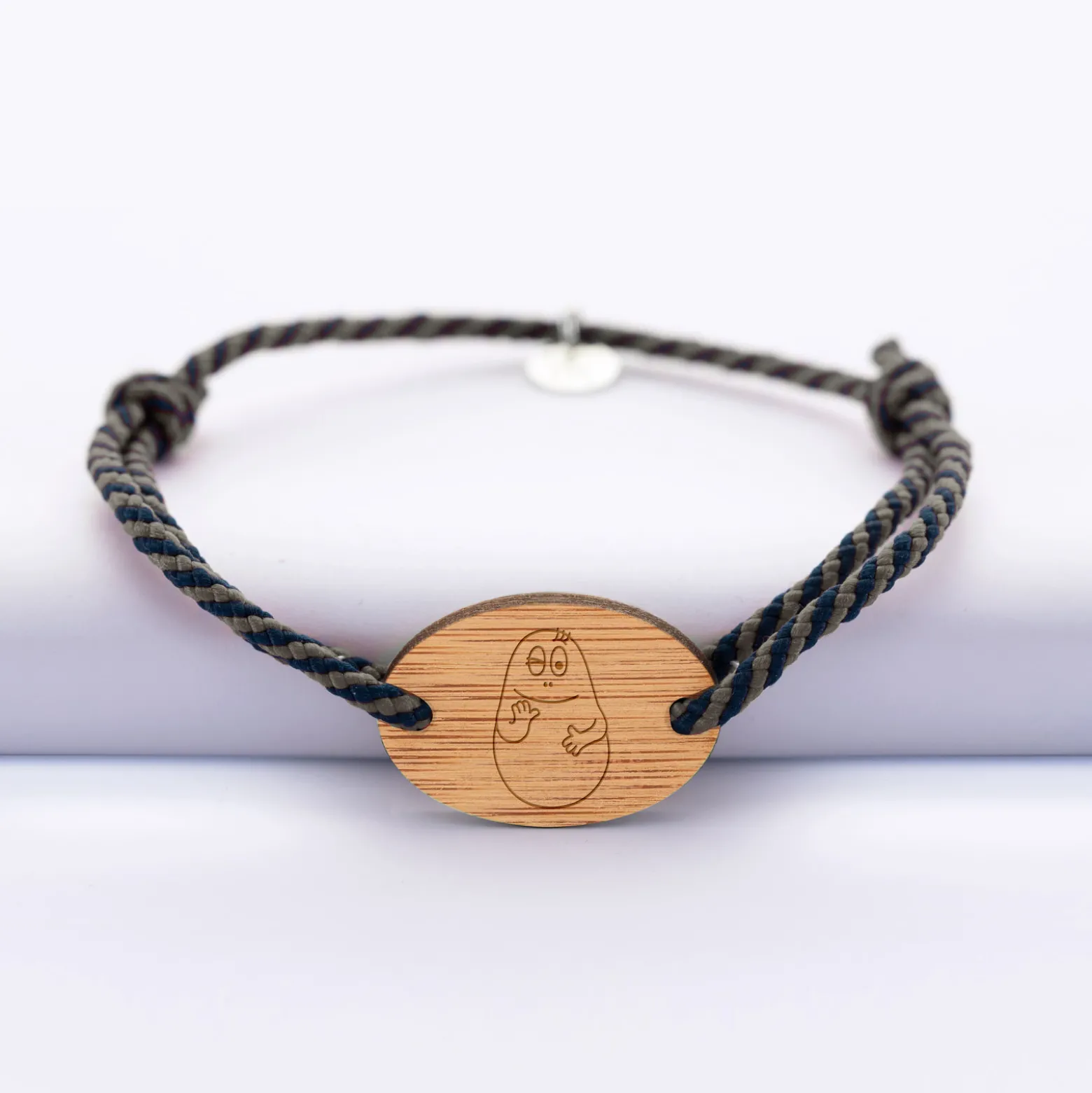 Bracelet homme cordon marin tressé médaille bois ovale 2 trous 25x17 mm - Happybulle x Barbapapa