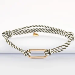 Bracelet homme cordon marin double tressé maillon plaqué or 25x12 mm