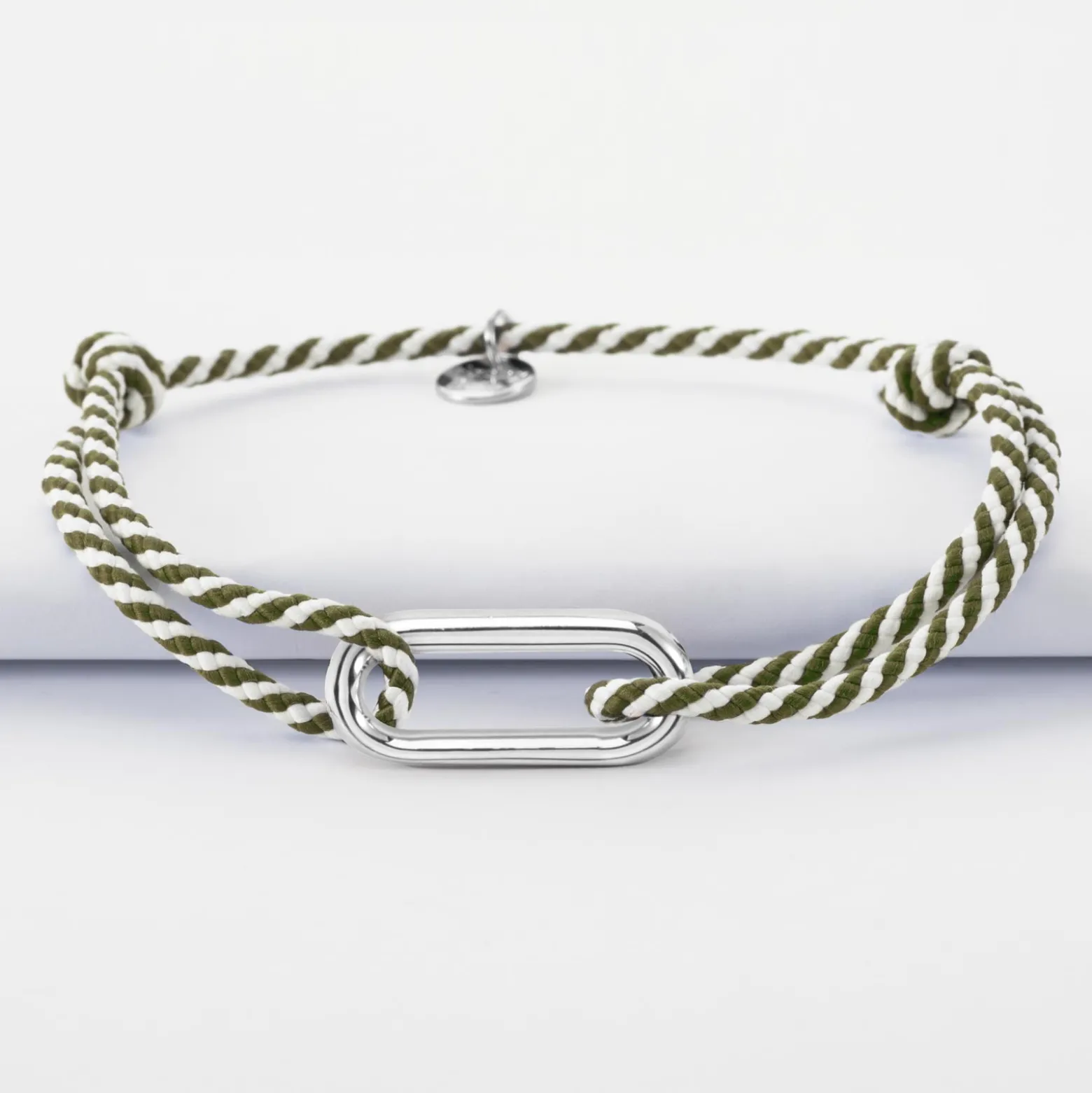 Bracelet homme cordon marin tressé maillon argent 25x12 mm