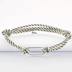 Bracelet homme cordon marin double tressé maillon argent 25x12 mm