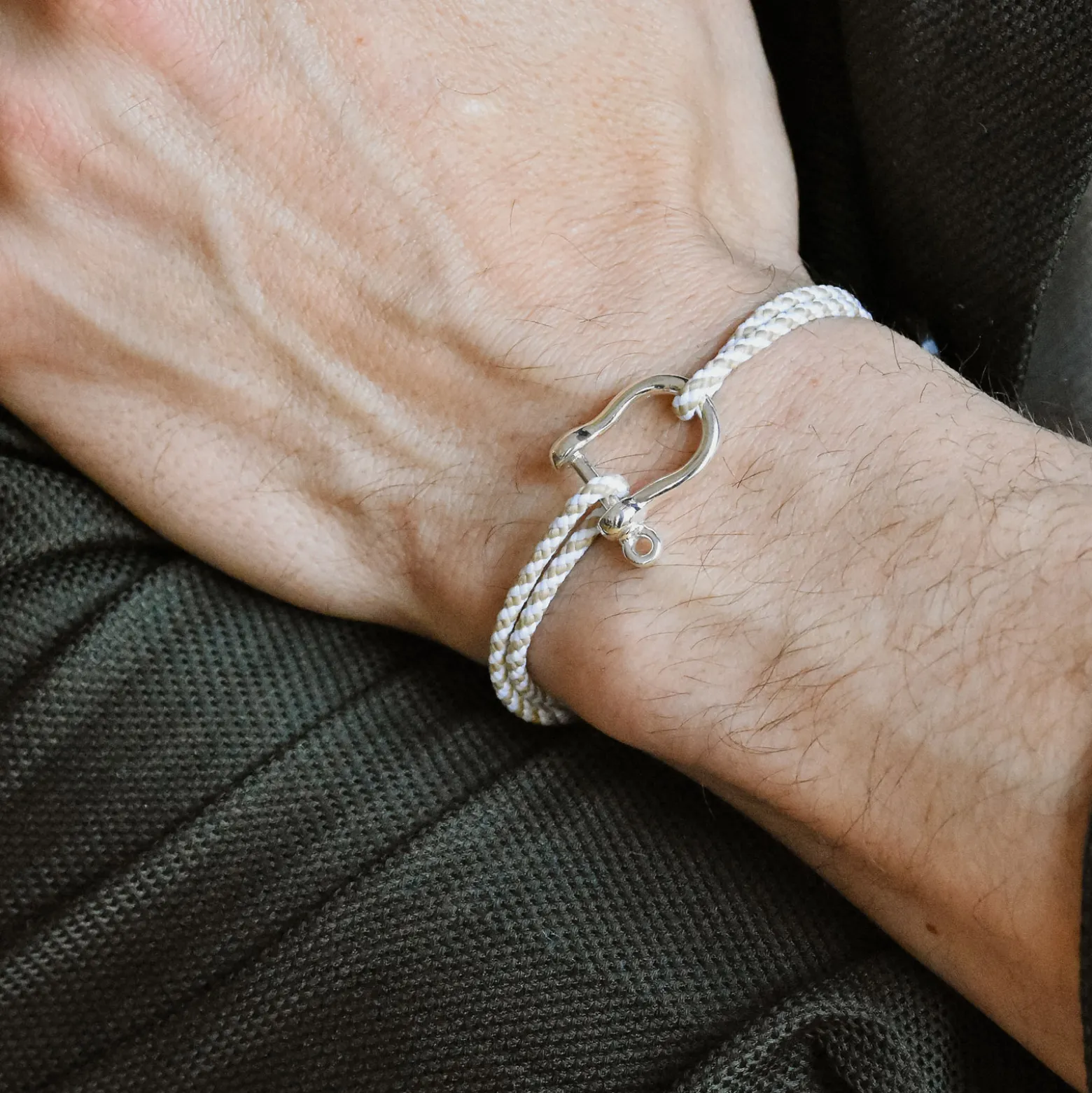 Bracelet homme cordon marin tressé manille argent 20 mm
