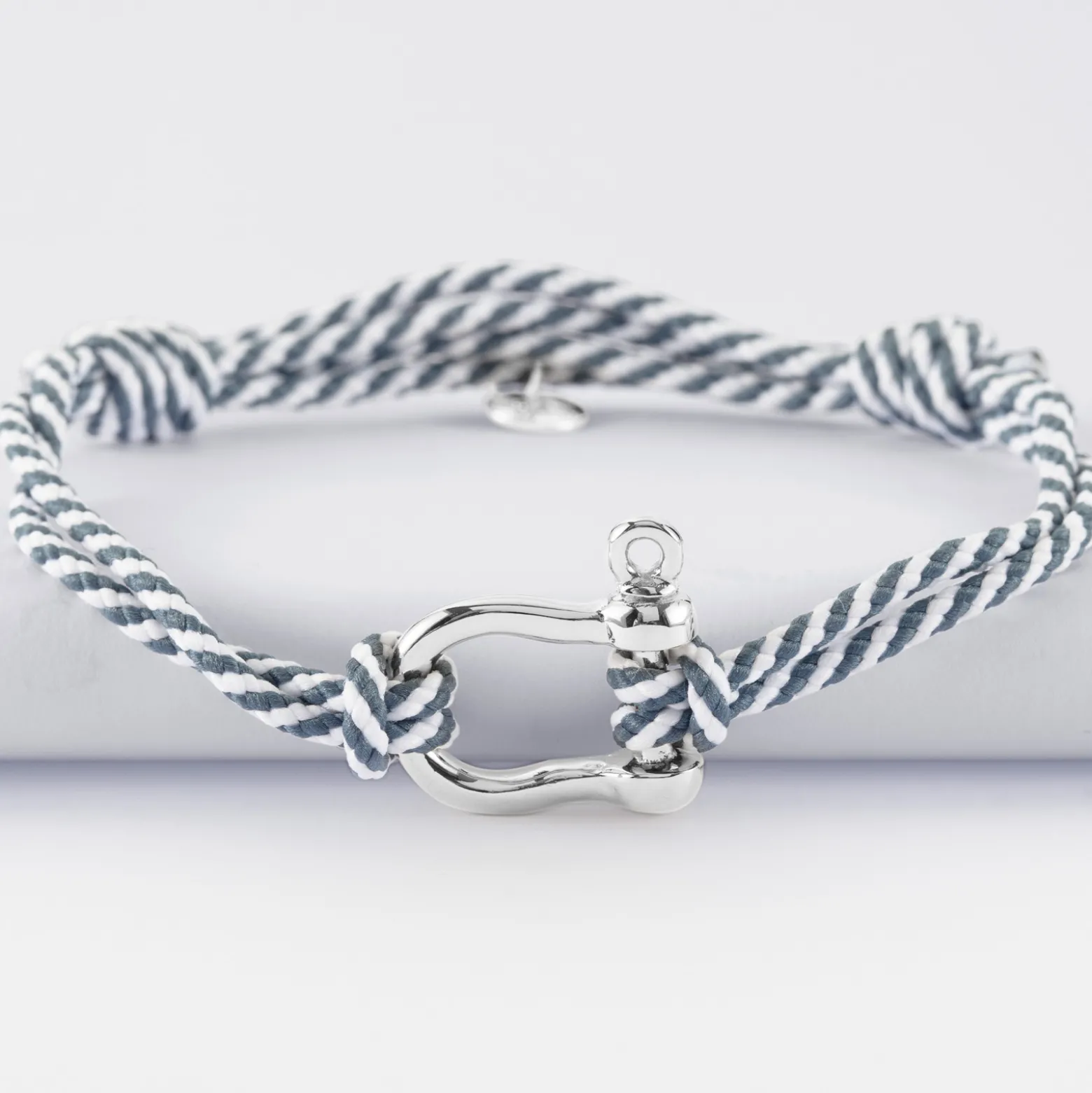 Bracelet homme cordon marin double tressé manille argent 20 mm