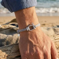 Bracelet homme cordon marin double tressé manille argent 20 mm