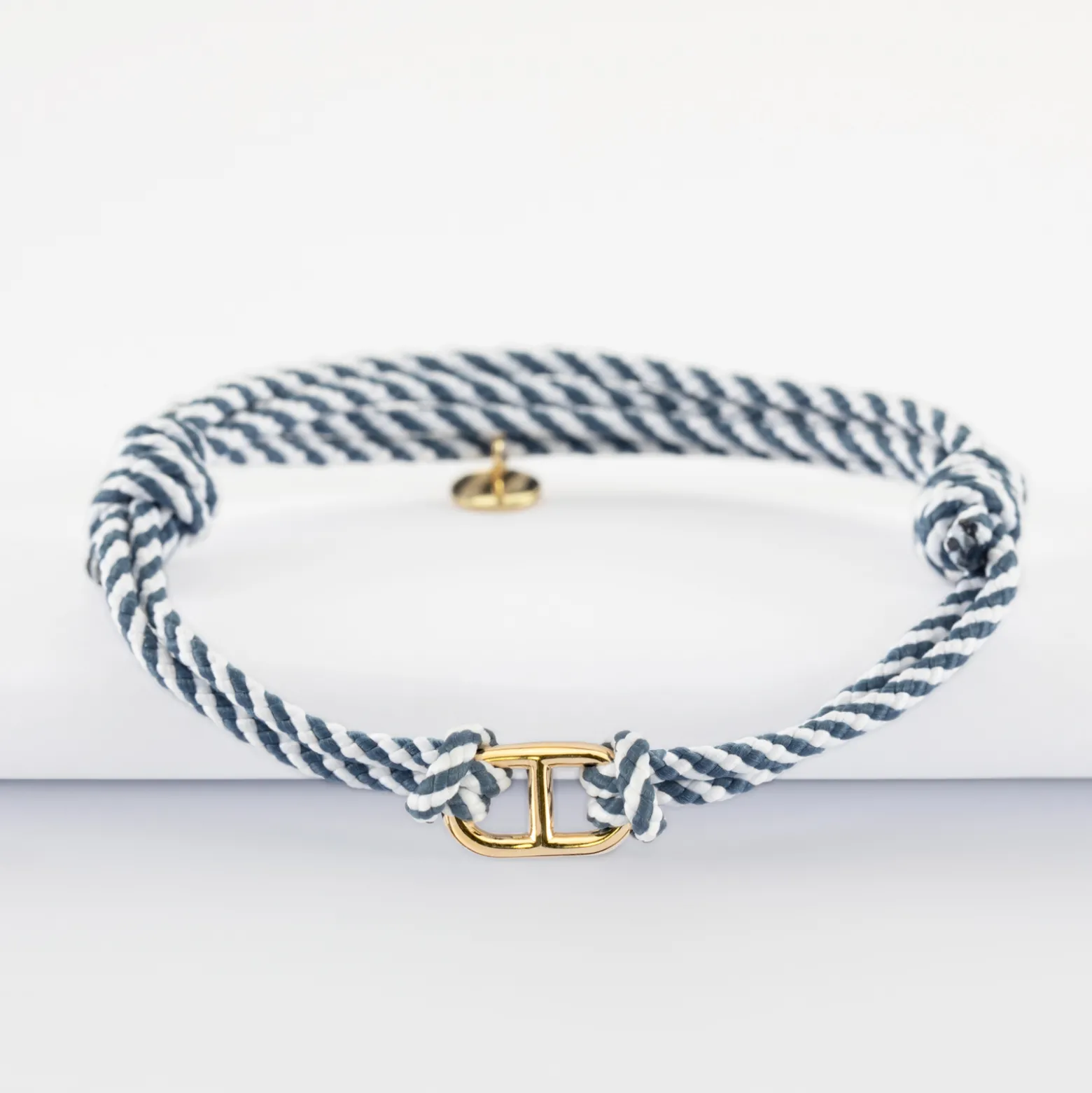 Bracelet homme cordon tressé double maille marine plaqué or 15,4x9 mm