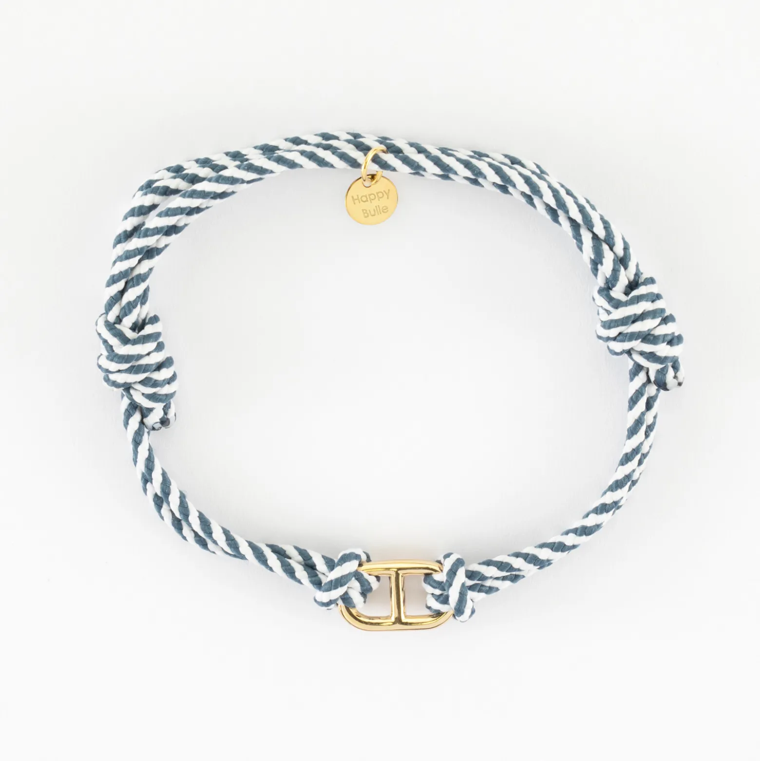 Bracelet homme cordon tressé double maille marine plaqué or 15,4x9 mm