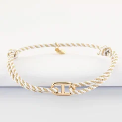Bracelet homme cordon tressé simple maille marine plaqué or 15,4x9 mm