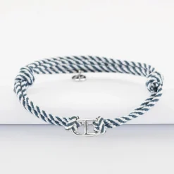 Bracelet homme cordon tressé double maille marine argent 15,4x9 mm