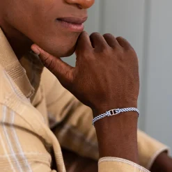 Bracelet homme cordon tressé double maille marine argent 15,4x9 mm