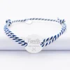 Bracelet homme Famille des mariés personnalisé cordon marin tressé médaille gravée argent 2 trous 20 mm